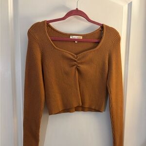 Women's Hazel Moon Brown Ribbed Long Sleeve Cropped  Sweater Top sz M